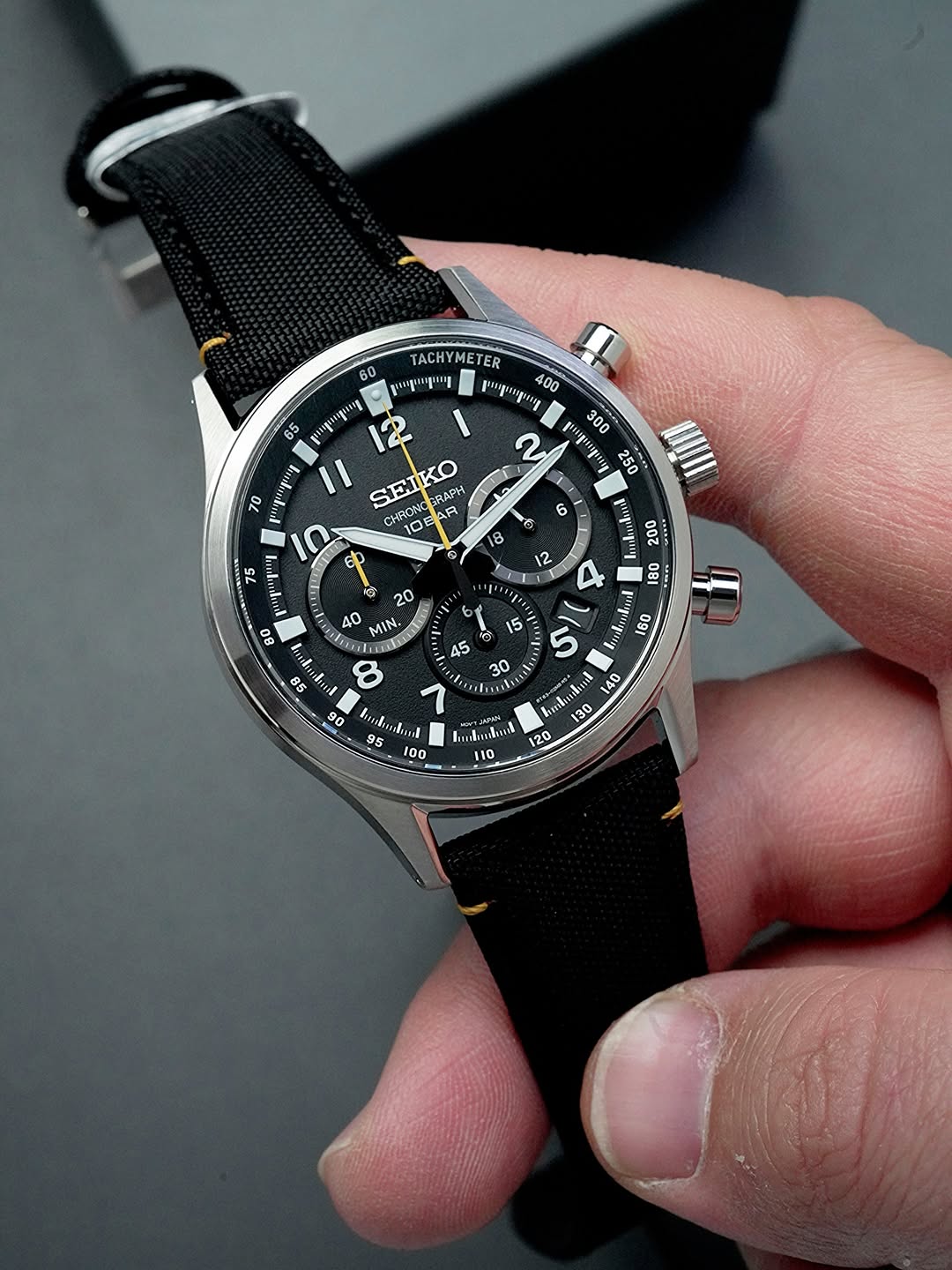 Seiko SSB449P1 Men's Chronograph Watch, Black Dial, Black Nylon Strap