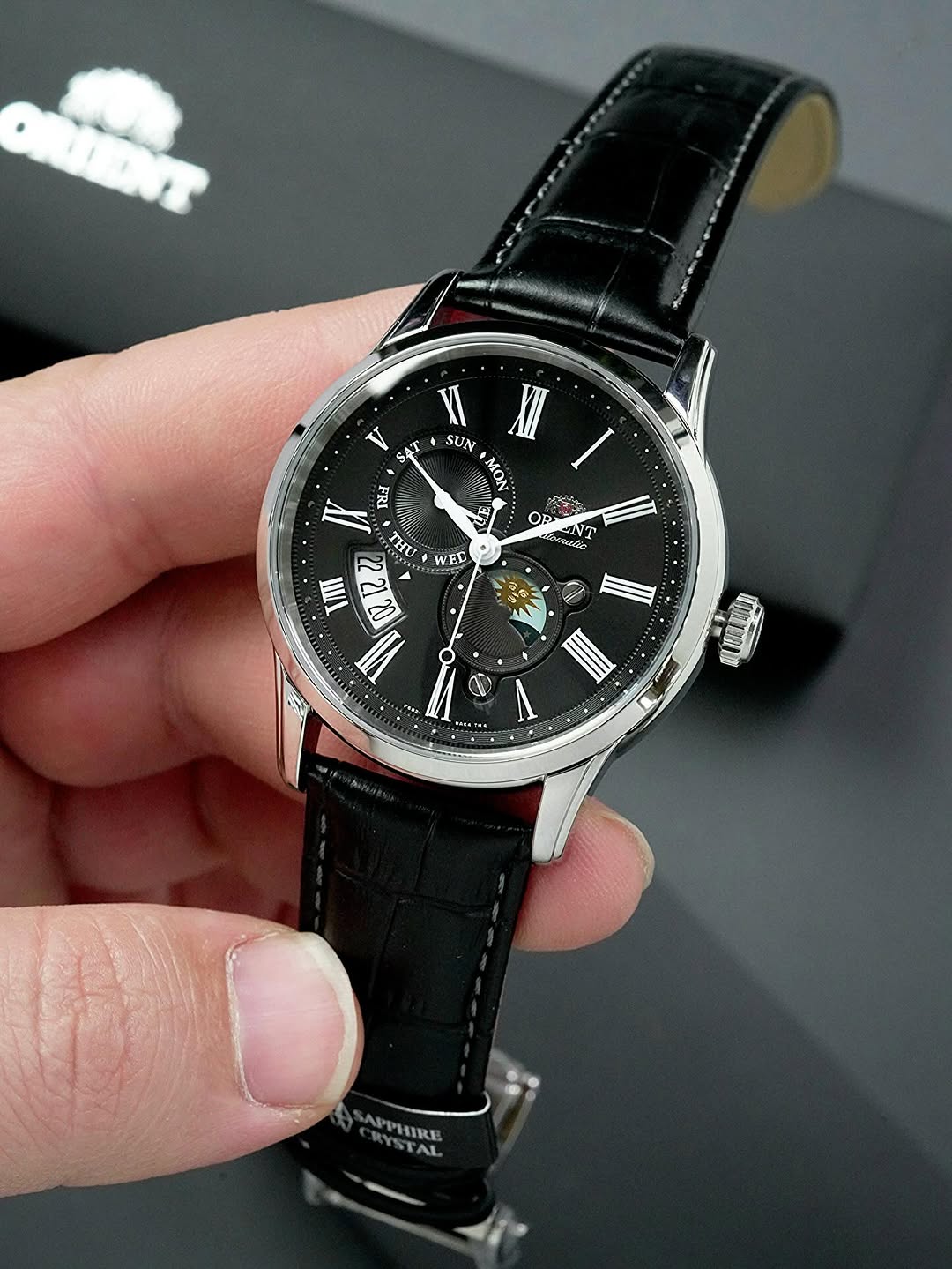 Brand New Orient Sun & Moon Black Dial Sapphire Crystal Automatic Watch